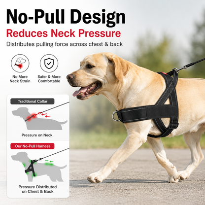 🐾No-Pull Reflective Dog Harness for Medium & Large Dogs, Comfortable Padded Vest with Dual D-Rings, Adjustable Anti-Pull Chest Harness for Walking & Training