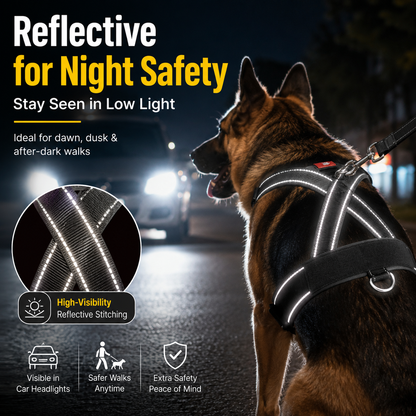🐾No-Pull Reflective Dog Harness for Medium & Large Dogs, Comfortable Padded Vest with Dual D-Rings, Adjustable Anti-Pull Chest Harness for Walking & Training