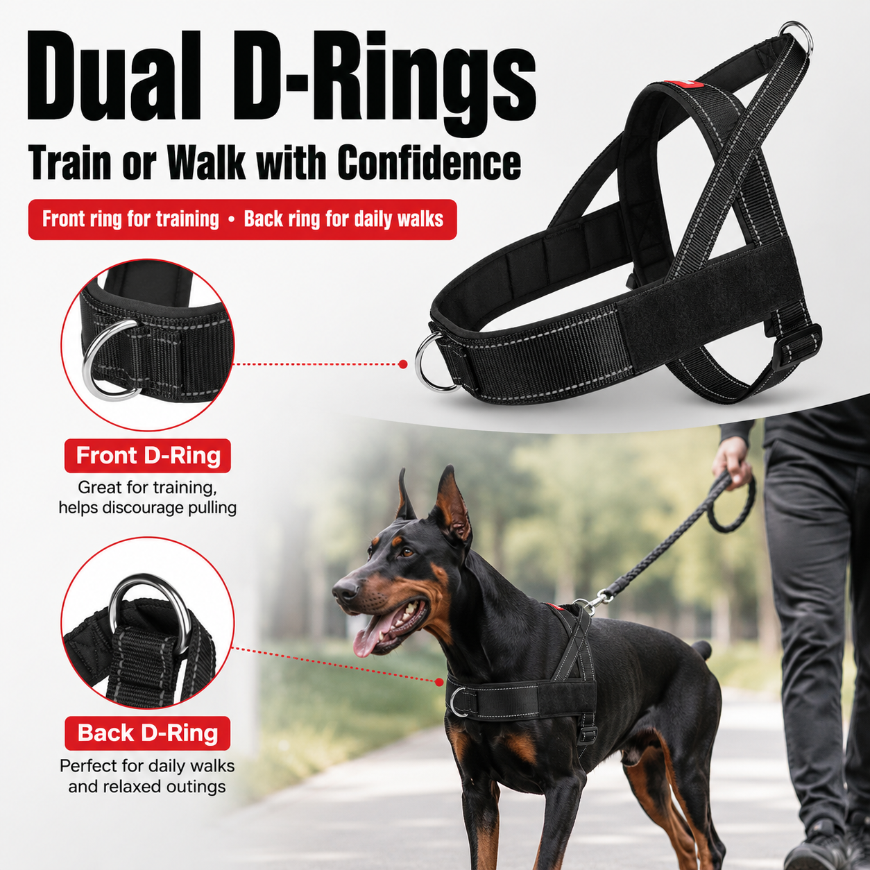 🐾No-Pull Reflective Dog Harness for Medium & Large Dogs, Comfortable Padded Vest with Dual D-Rings, Adjustable Anti-Pull Chest Harness for Walking & Training