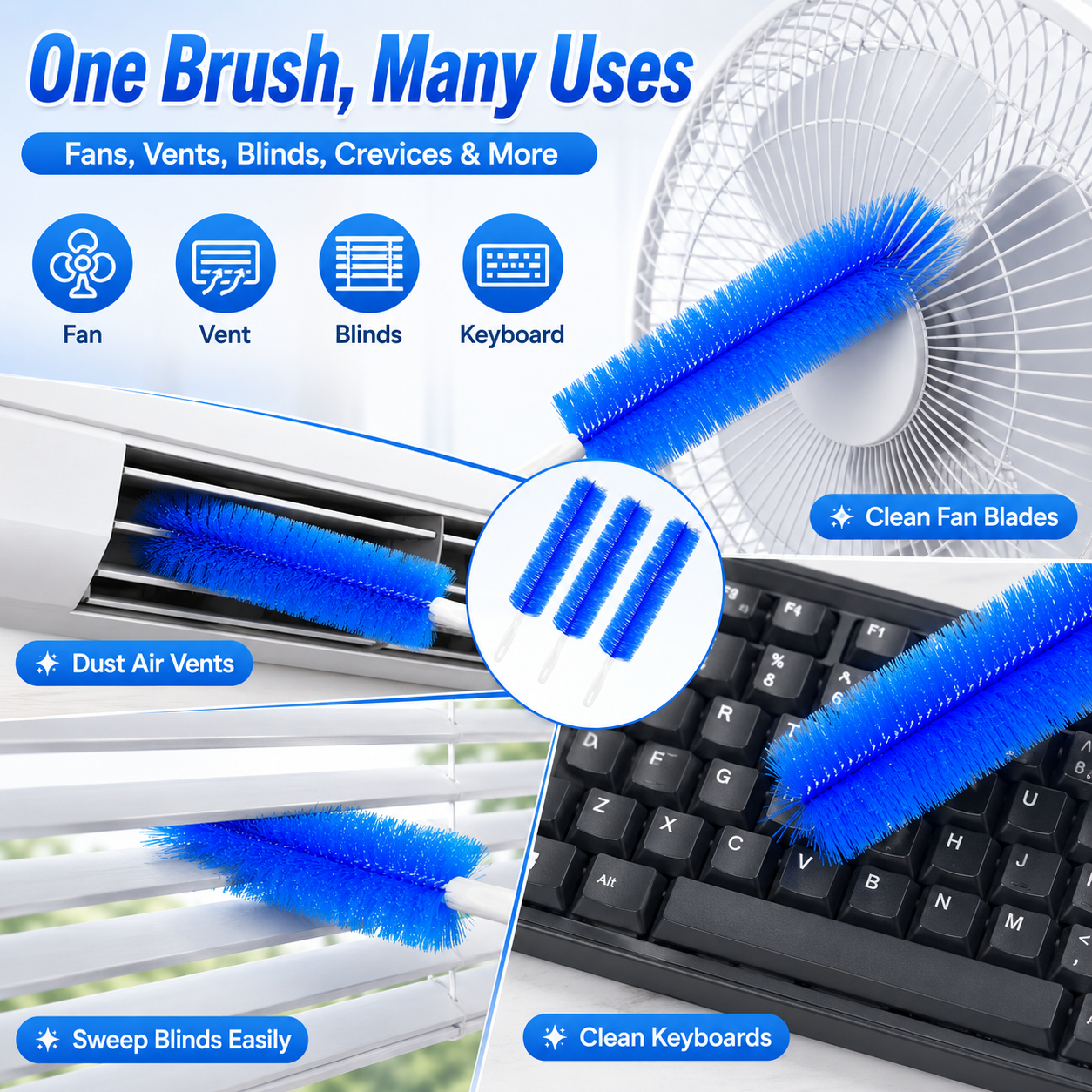 Bendable Microfiber Head,Reusable Dust Remover,Fan Cleaner Brush,Duster,Cleaner Brush,Washable,ldeal for Ceiling Fan Blades,Curtains,Air Vents,Cars Et.