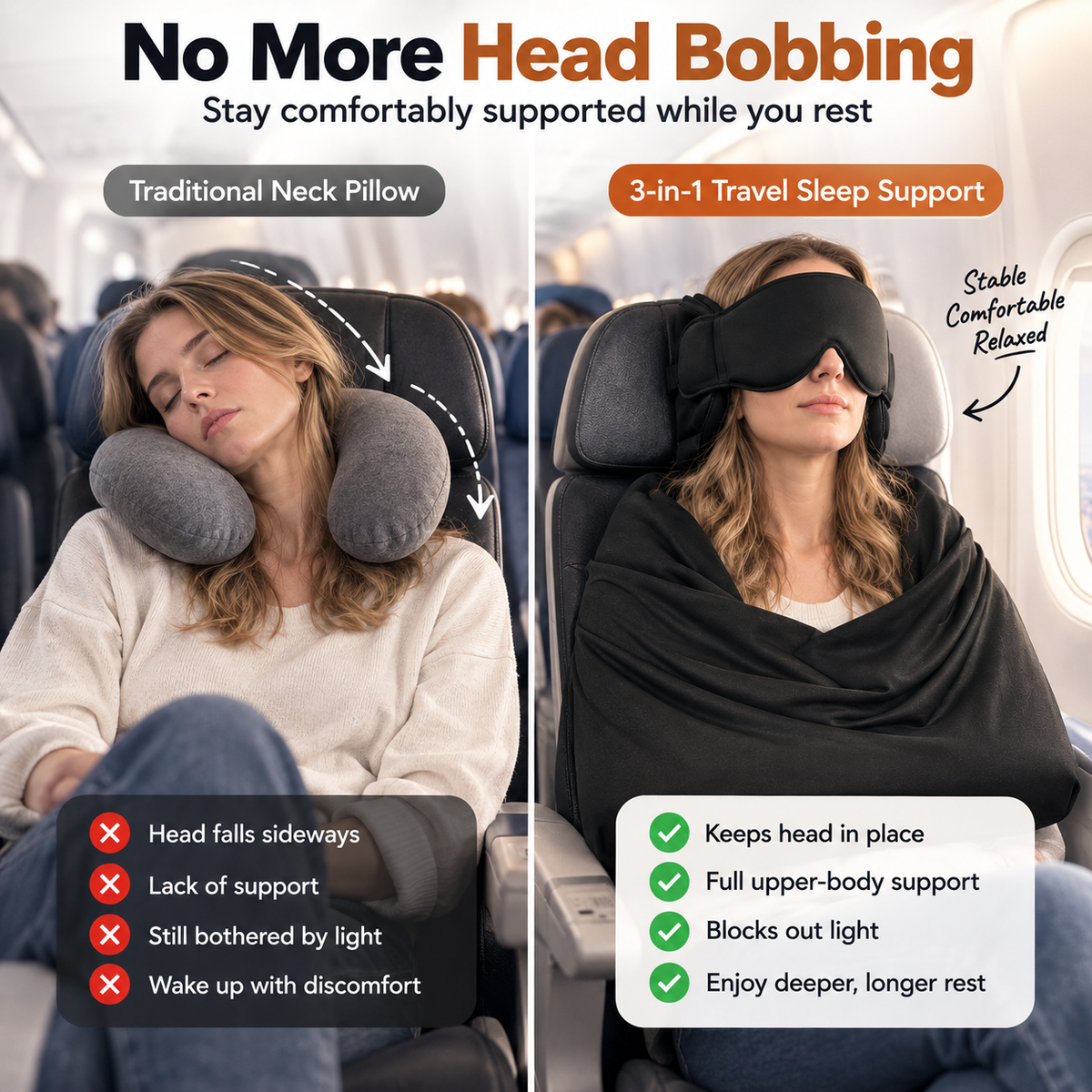 All-in-One Travel Neck Pillow, 3D Sleep Mask & Chin Support Set ✈️