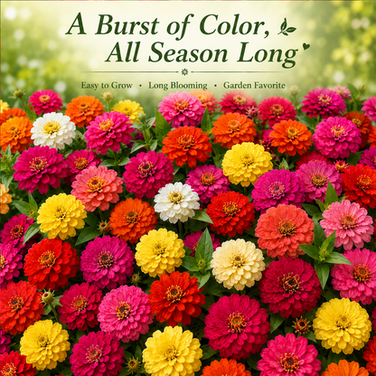 100-Day Bloom Mixed Zinnia Seeds – Easy-Grow Colorful Flowers for Sunny Gardens