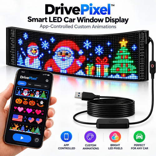 🎄 Animated Christmas LED Rear Window Panel – App Controlled Car Display