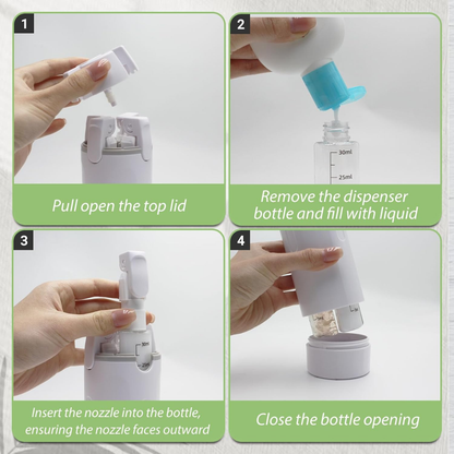 Travel Smart with 4-in-1 – Compact Leak-Proof Refillable Toiletry Dispenser