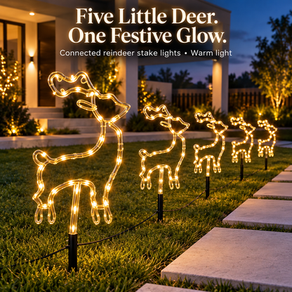 🦌 50% OFF 5-Piece Reindeer Stake Lights – Warm White Christmas Glow for Your Yard ✨