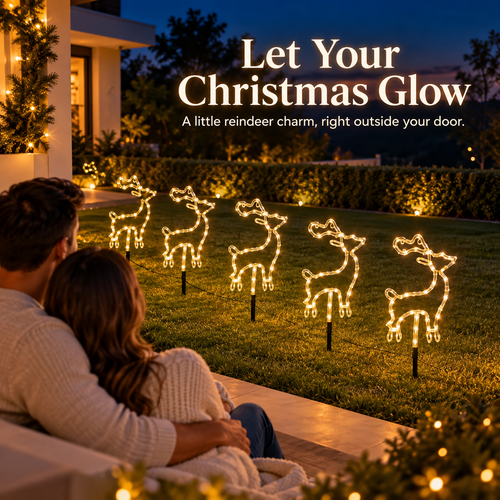 🦌 50% OFF 5-Piece Reindeer Stake Lights – Warm White Christmas Glow for Your Yard ✨