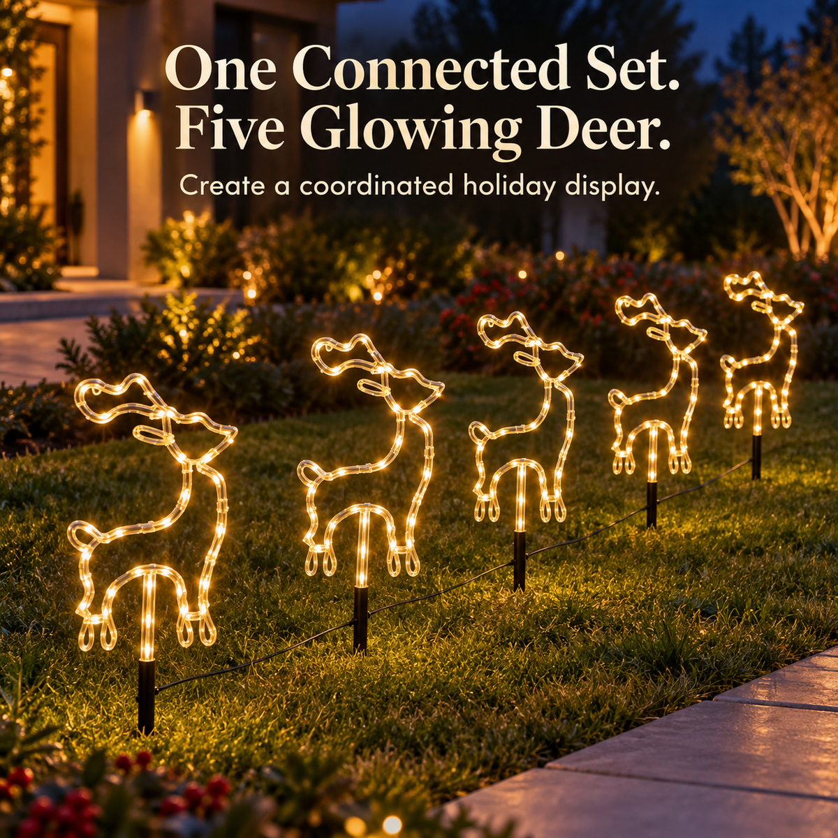 🦌 50% OFF 5-Piece Reindeer Stake Lights – Warm White Christmas Glow for Your Yard ✨