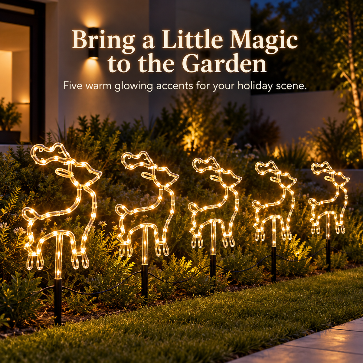 🦌 50% OFF 5-Piece Reindeer Stake Lights – Warm White Christmas Glow for Your Yard ✨