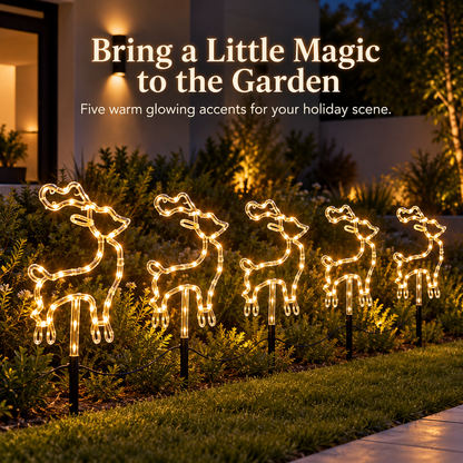 🦌 50% OFF 5-Piece Reindeer Stake Lights – Warm White Christmas Glow for Your Yard ✨