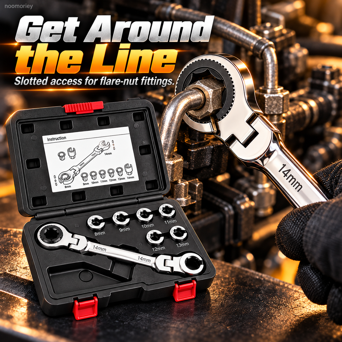 🔧 Flex-Head Ratcheting Flare Nut Wrench Kit