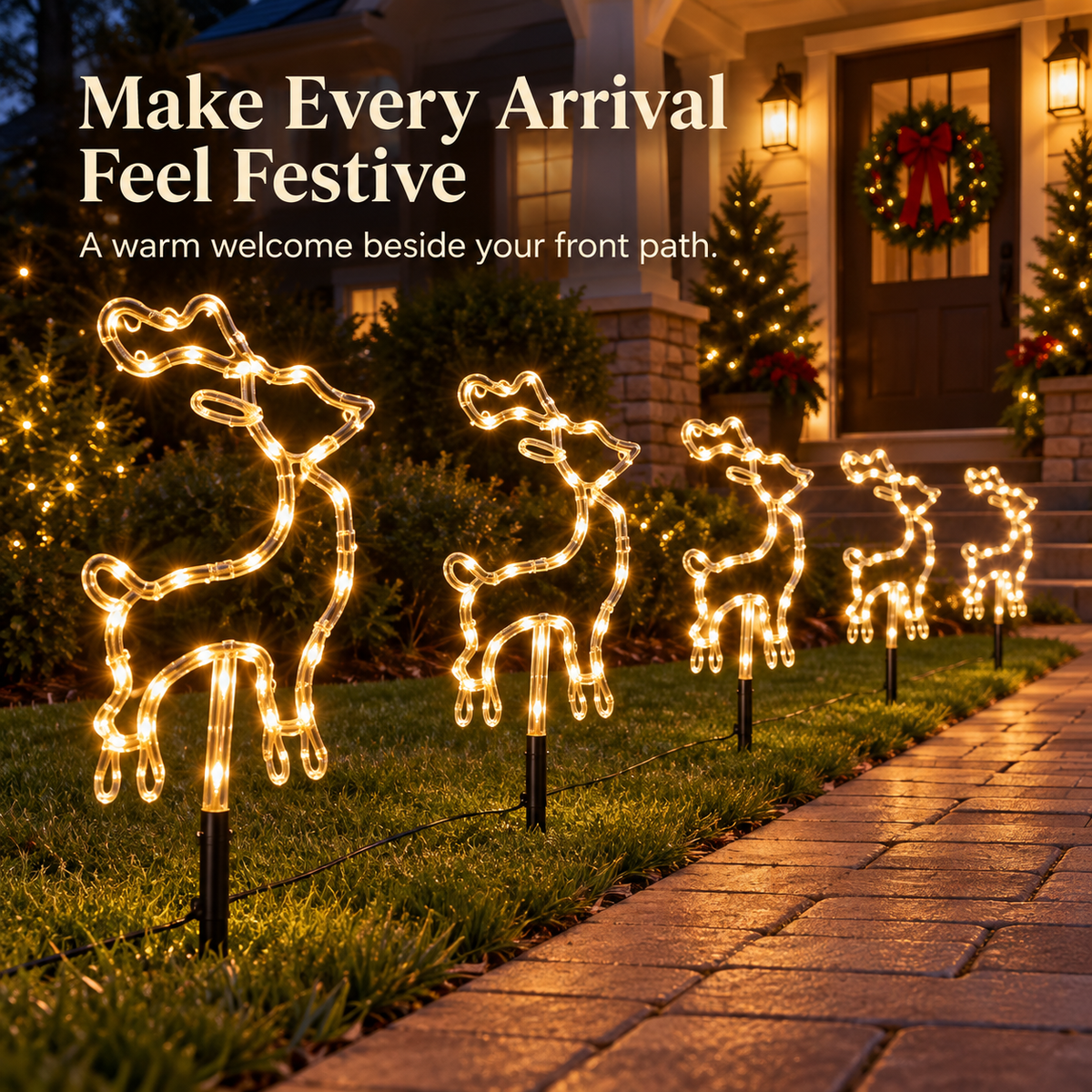 🦌 50% OFF 5-Piece Reindeer Stake Lights – Warm White Christmas Glow for Your Yard ✨