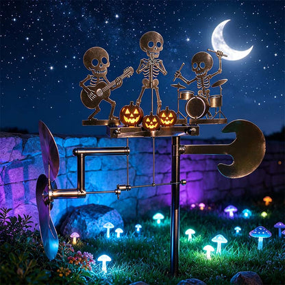 🎃💀 Halloween Skeleton Drummer Metal Kinetic Wind Spinner – Spooky Outdoor Garden Décor 🥁🌬️✨