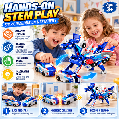 🚗2-in-1 Magnetic Transforming Dragon Car Toy – Racing Car Set