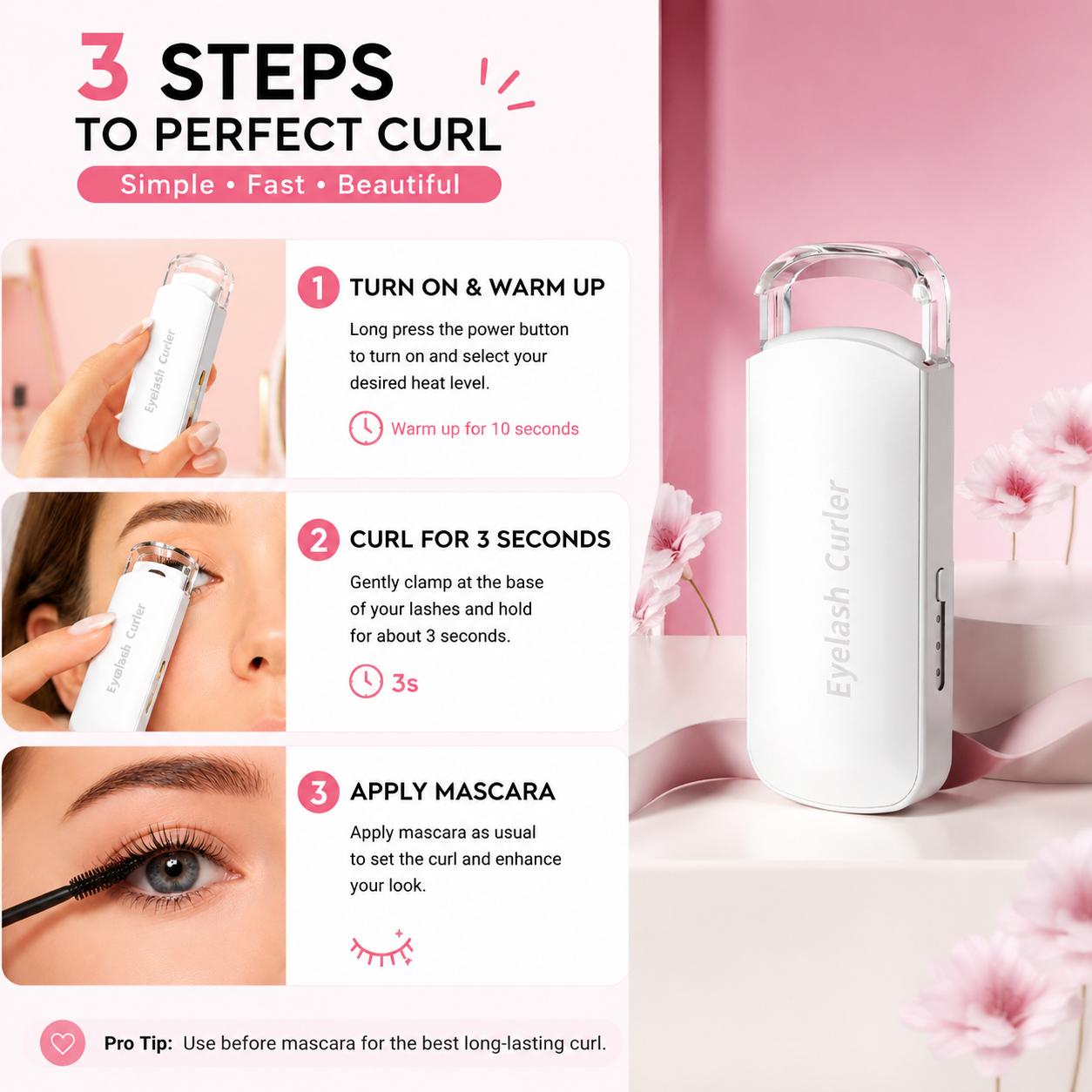 ✨Heated Eyelash Curler | 3 Heat Settings & USB-C