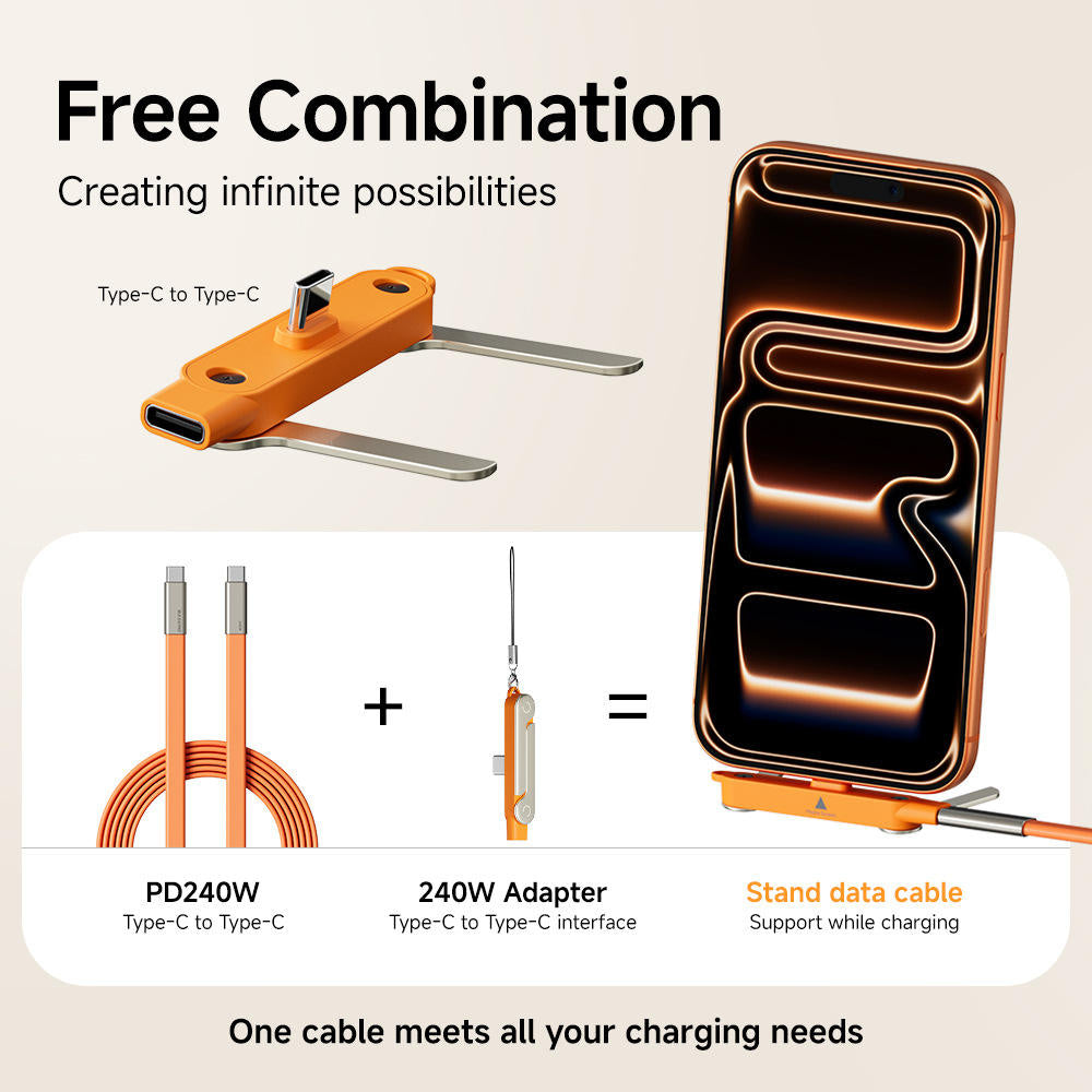 Limited Time: 30% OFF⚡ 240W PD Type-C Charging Cable With Foldable Phone Stand Adapter📱