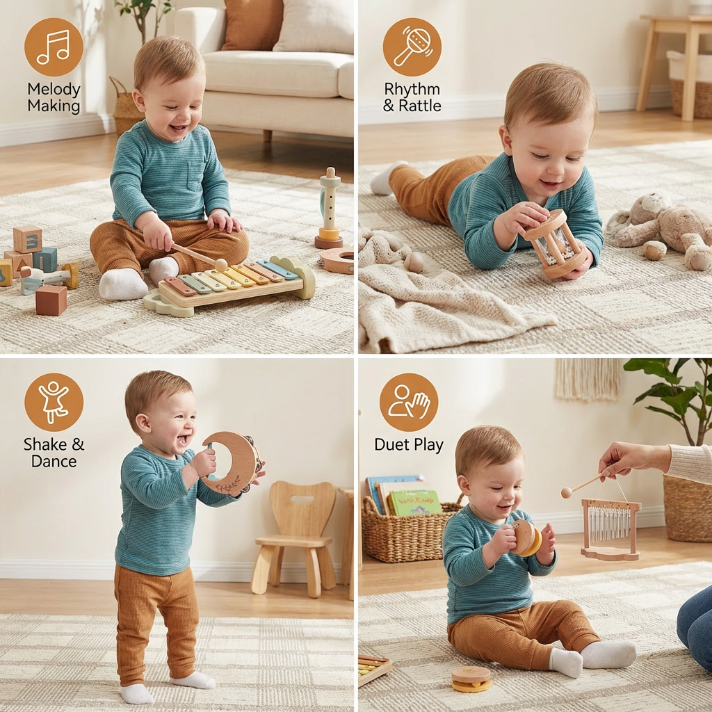 6-Piece Wooden Baby Musical Instrument Set – Sensory Sound & Music Toy
