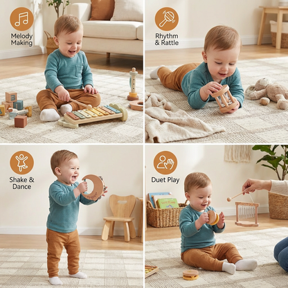 6-Piece Wooden Baby Musical Instrument Set – Sensory Sound & Music Toy