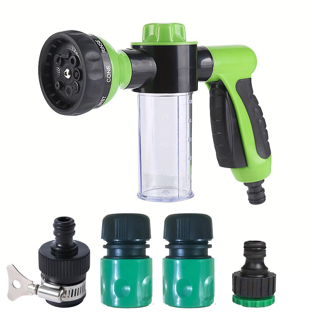 🔥 2-in-1 Foam Spray Nozzle – 8-Pattern Garden Hose Sprayer with Soap Dispenser