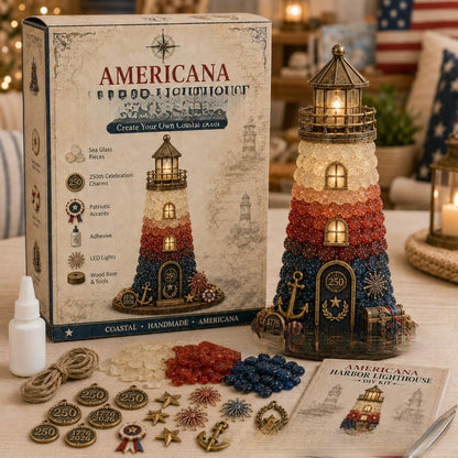 🌊 DIY Lighted Sea Glass Lighthouse Kit – Beginner-Friendly Coastal Craft with LED Lights 💕