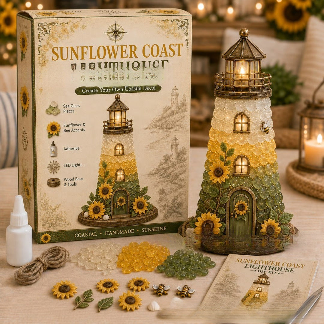🌊 DIY Lighted Sea Glass Lighthouse Kit – Beginner-Friendly Coastal Craft with LED Lights 💕
