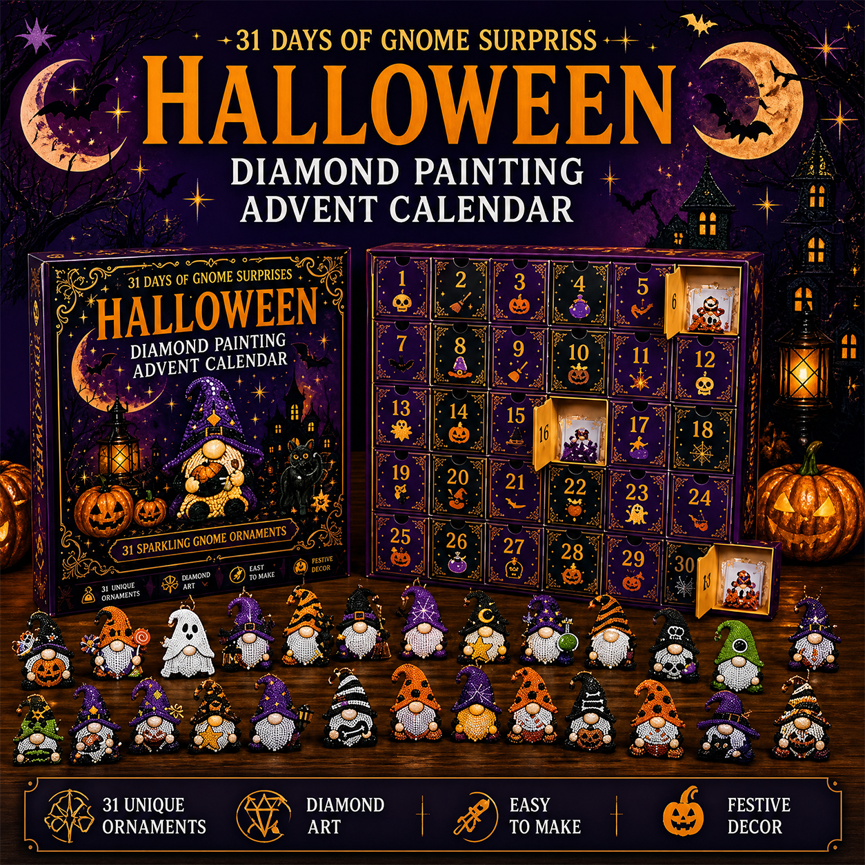 🎃✨ 31 Days of Gnome Surprises Halloween Diamond Painting Advent Calendar!!!