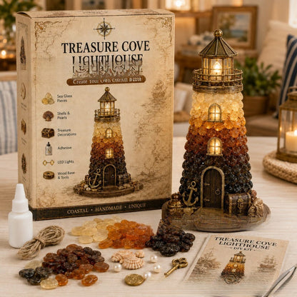 🌊 DIY Lighted Sea Glass Lighthouse Kit – Beginner-Friendly Coastal Craft with LED Lights 💕