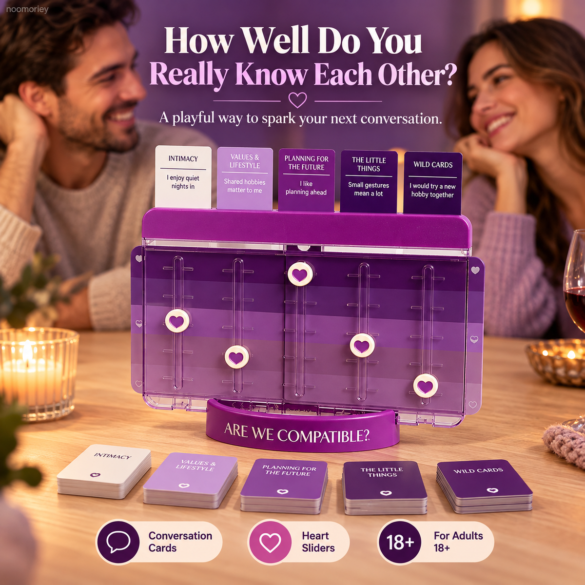 💜 Are We Compatible? Couples Conversation Game – Heart-Slider Board for Date Nights & Meaningful Moments