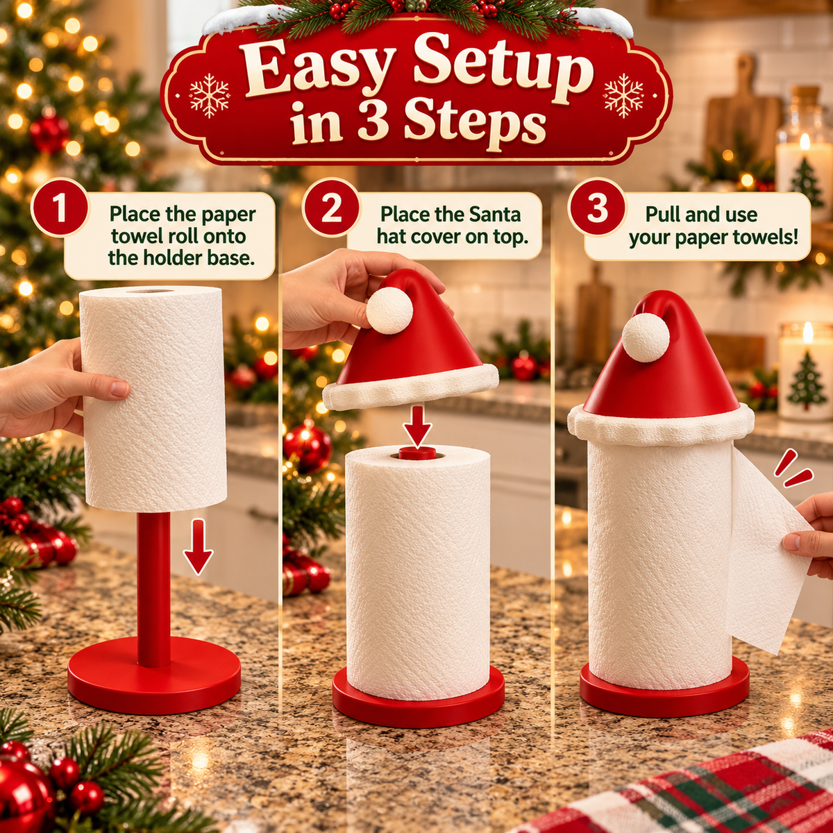 50% OFF🎅🎄 Santa Hat Paper Towel Holder – Festive Christmas Kitchen Decor 🎁