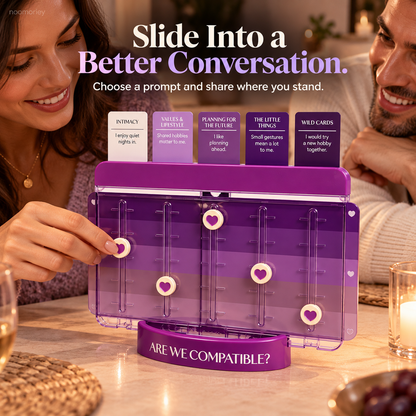 💜 Are We Compatible? Couples Conversation Game – Heart-Slider Board for Date Nights & Meaningful Moments