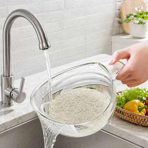 🍚🥣✨ Multipurpose Rice Strainer Bowl with Handle – Easy-Drain Kitchen Colander 💧👩‍🍳🥕🥦