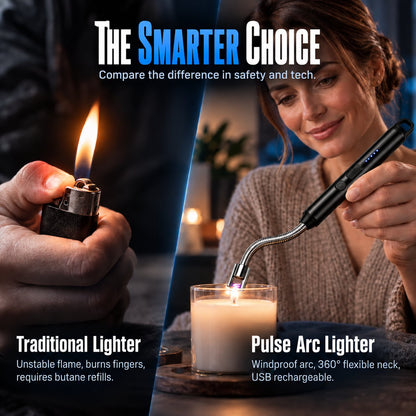 🔥Universal 360-Degree Flexible Pulse Arc Lighter with LED Battery Indicator and Windproof Design