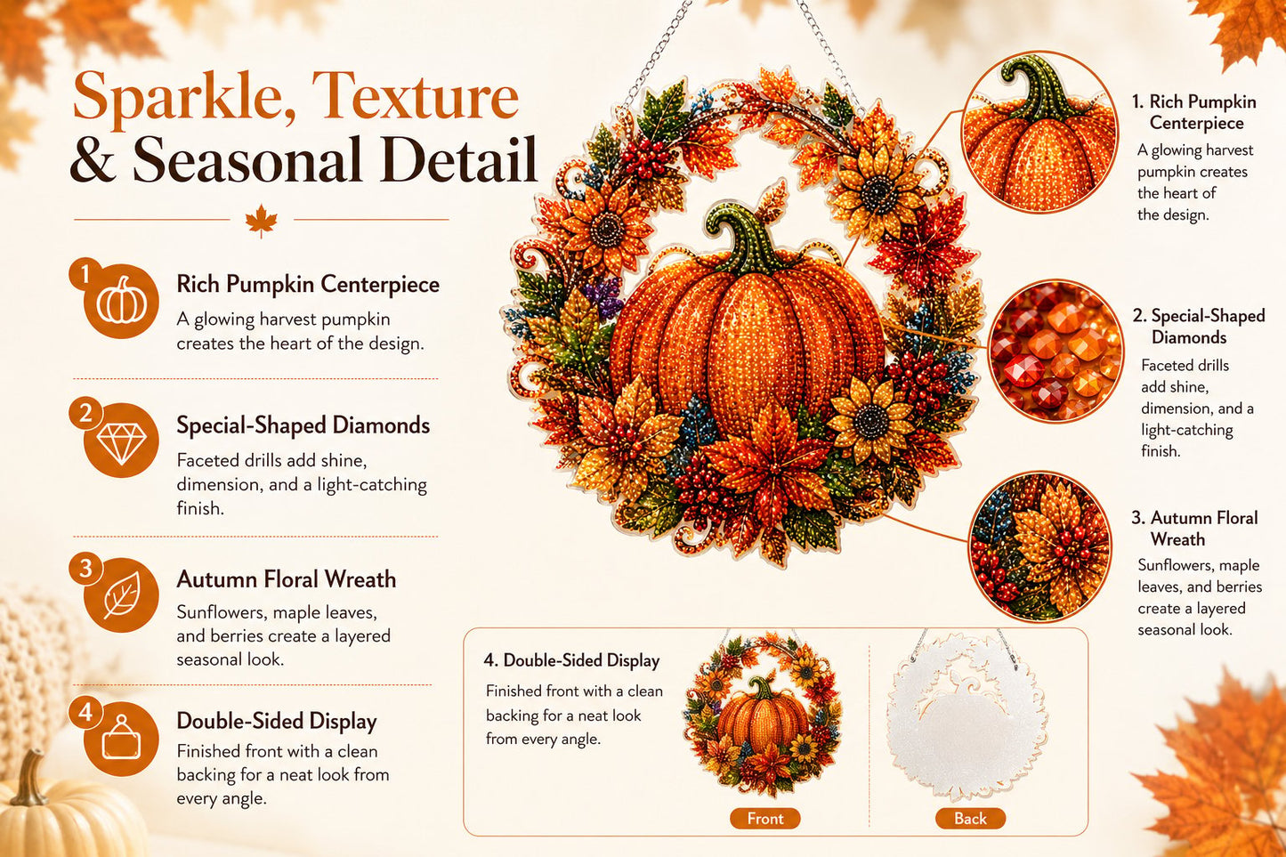 🍂✨Autumn Fall Pumpkin Gem Drill Hanging Decoration DIY Diamond Art Kit