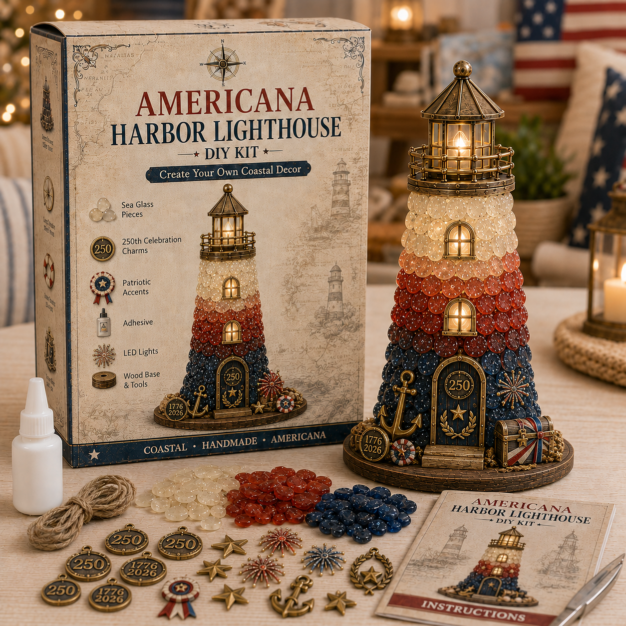 🌊🧜‍♀️✨ DIY Sea Glass Lighthouse Kit 🎨🗼– Light-Up Coastal Craft & Handmade Home Decor 🏠💡🏖️