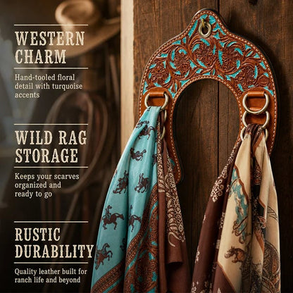 🔥 LAST DAY 57% OFF - Handcrafted Leather Horseshoe Wild Rag Holder | Western Scarf & Bandana Organizer (📦Buy 2 Free Shipping)
