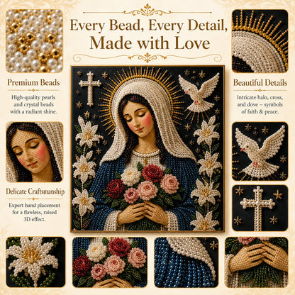 🎉🙏 Divine Pearl Bead Virgin Mary Icon – A Peaceful DIY Faith Art Gift ✨