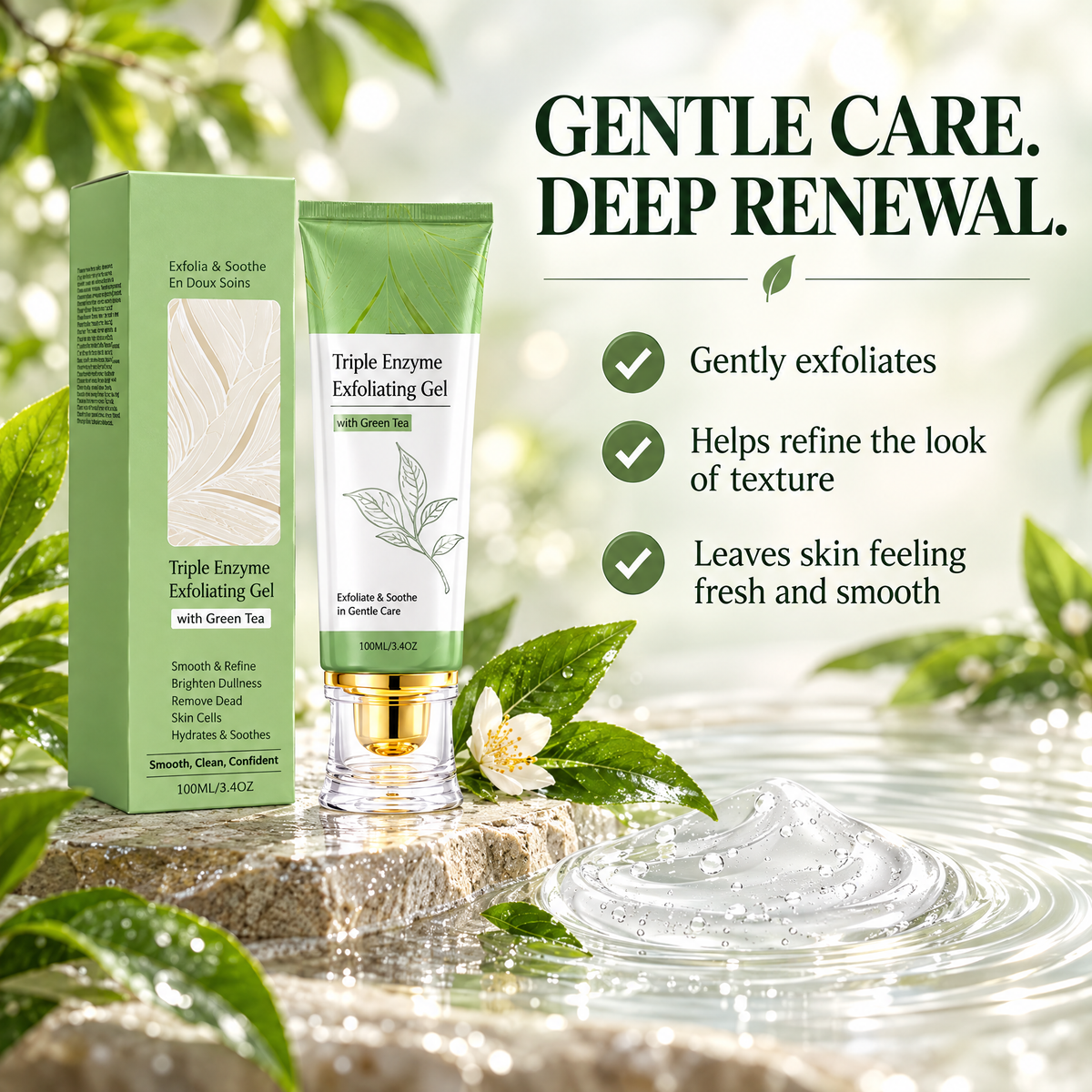 ✨Triple Enzyme Exfoliating Gel with Green Tea🍃Gentle Smoothing & Hydrating Care💧