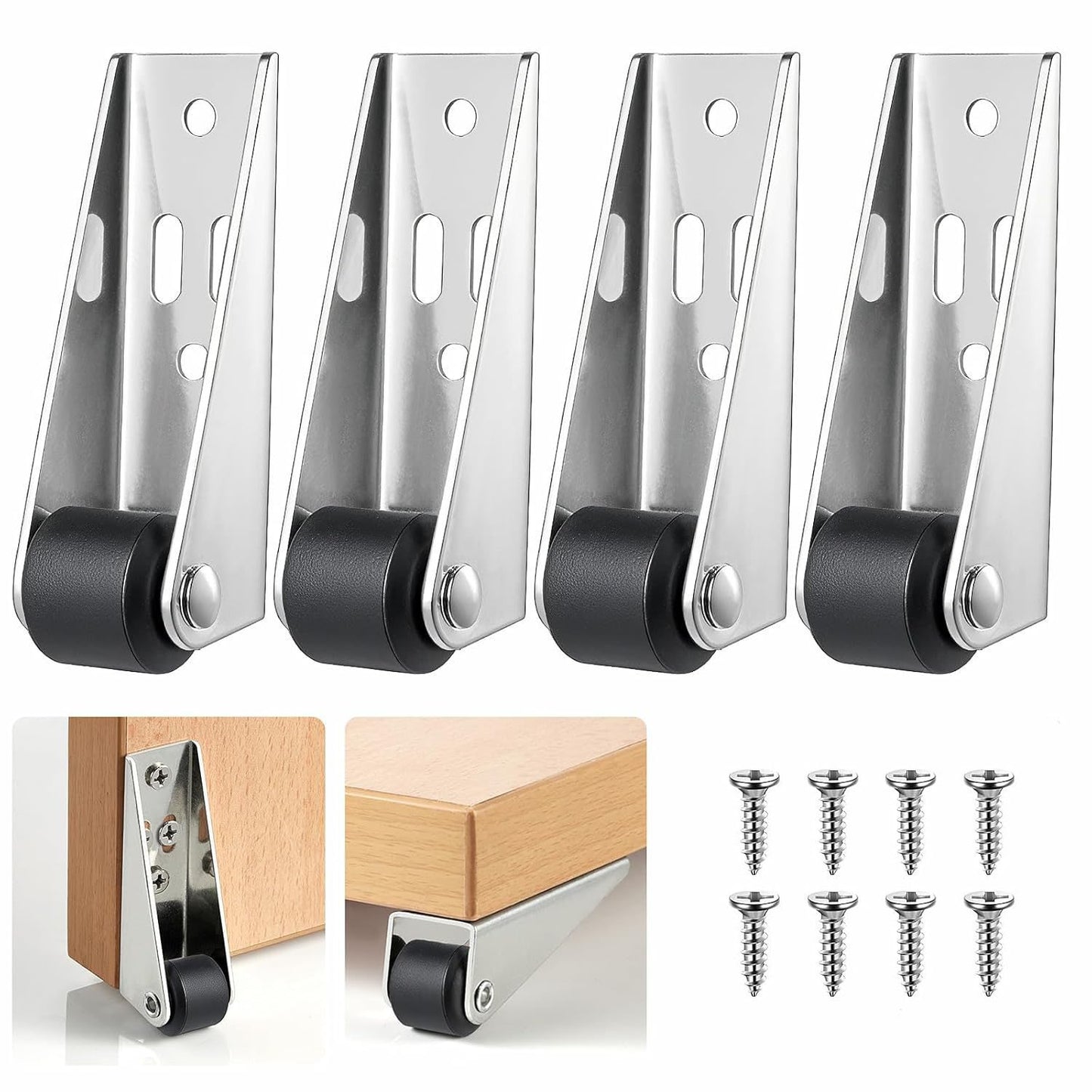 🚪 4-Pack Low-Profile Door Repair Casters | Quiet Nylon & Steel Fixed Wheels