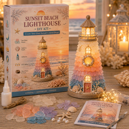 🌊🧜‍♀️✨ DIY Sea Glass Lighthouse Kit 🎨🗼– Light-Up Coastal Craft & Handmade Home Decor 🏠💡🏖️