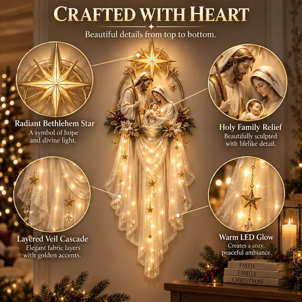 🎁 49% OFF Today | Holy Family Star Veil™ – Meaningful Christmas Wall Decor
