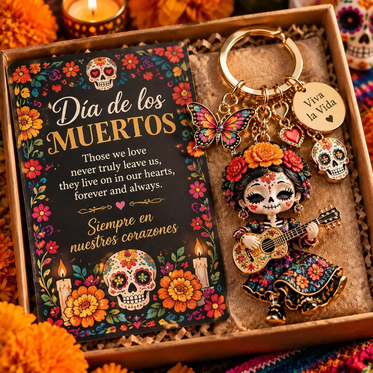 🌼 Día de Muertos Charm Keychain | 4 Colorful Floral & Skull-Inspired Styles 🎁