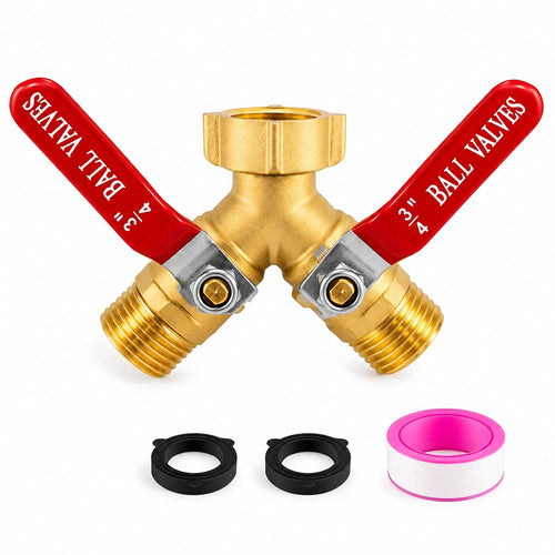 💦🚰 2-Way Brass Garden Hose Splitter | Individual Shut Off Valves
