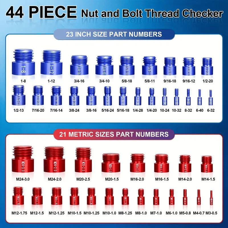 🔥 HOT SALE 🔥🔥44Pcs Alloy Nut and Bolt Thread Inspector Charge🔩