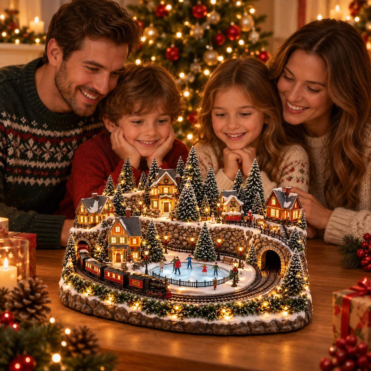 🔥 LAST DAY 50% OFF🔥Animated Holiday Train & Ice Rink Scene✨