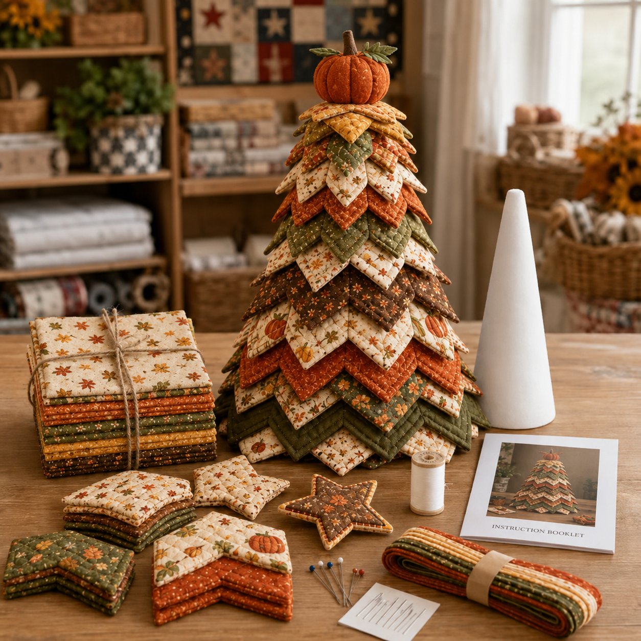 💥 LAST DAY 49% OFF - Americana Christmas Tree Quilt Kit – Easy Layered Fabric Holiday Décor for Quilting Lovers