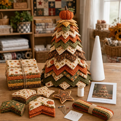 💥 LAST DAY 49% OFF - Americana Christmas Tree Quilt Kit – Easy Layered Fabric Holiday Décor for Quilting Lovers