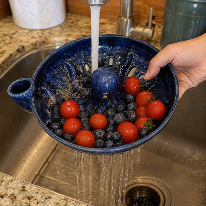 🐙🌊Bold Indigo Octopus Berry Colander
