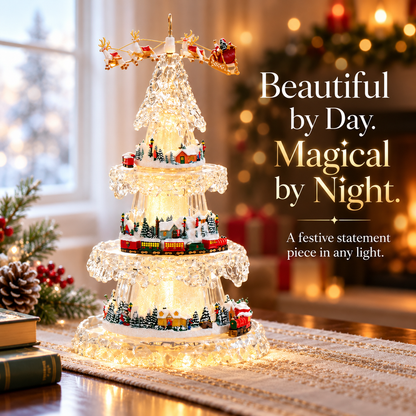 🎄Musical Christmas Tree with Animated Train – Light-Up Acrylic Holiday Village Tabletop Decoration