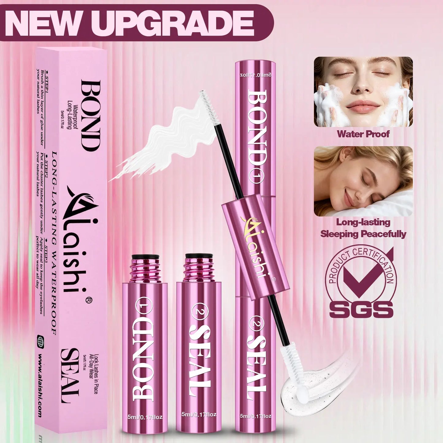 AlLAlSHI 2-in-1 Bond & Seal Cosmetic Eyelash Adhesive, Black/White Waterproof Gentle Lightweight Long-Lasting Strong Hold Glue for Individual Cluster Lashes, DIY Eyelash Extensions Beauty Product for Self-Application