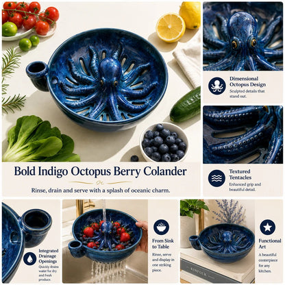 🐙🌊Bold Indigo Octopus Berry Colander