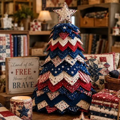 💥 LAST DAY 49% OFF - Americana Christmas Tree Quilt Kit – Easy Layered Fabric Holiday Décor for Quilting Lovers